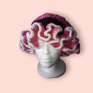 Whimsical Pink and White Ruffled Hat